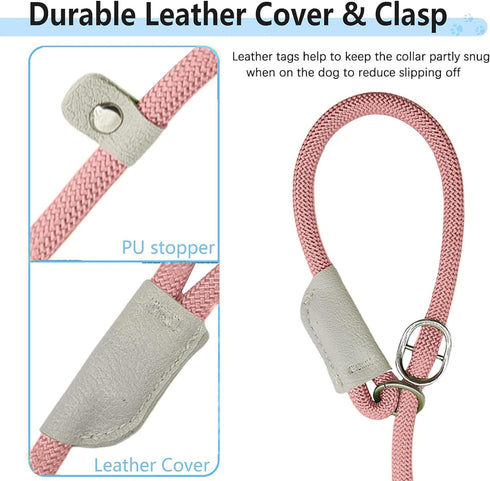 Durable Slip Lead, 5 FT Adjustable Dog Training Leash, Strong Nylon Rope for Large Medium Small Dogs, Pink