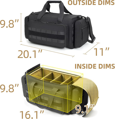 Range Bag for Handgun Ammo Shooting, L/XL Tactical Gears Accessories Duffle Sport Bag with Lockable Zipper, Molle