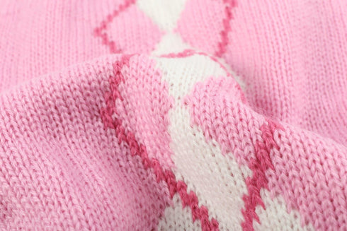 Pink Argyle Knit Dog Sweater for Girls, Pet Clothes for Dog Coat Sweatshirt, Large (L) Girth 18-20"