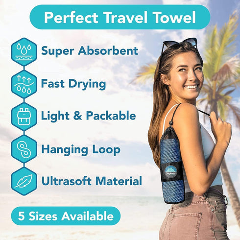 Youphoria Microfiber Travel Towel - Fast Drying Lightweight Quick Dry Towel for Camping, Beach, Backpacking, Hiking &
