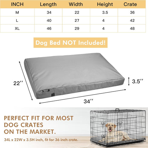 Replacement Dog Bed Cover, Washable Waterproof Canvas for Large Pet Crate Kennel, Zipper, 34x22x3.5 Inches (Gray)