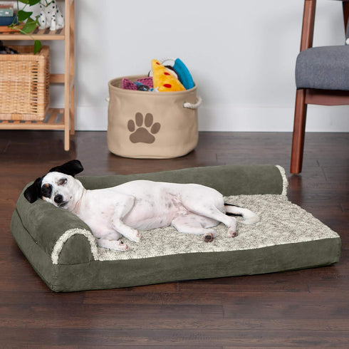 Furhaven Memory Foam Dog Bed for Medium/Small Dogs, Washable Cover & Removable Bolsters, Up to 35 lbs - Dark Sage,