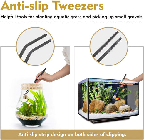 hygger Premium Long Stainless Steel Aquarium Tools, 4 PCS Plant Tweezers Scissors Spatula Kit with 1 Cleaning Cloth for