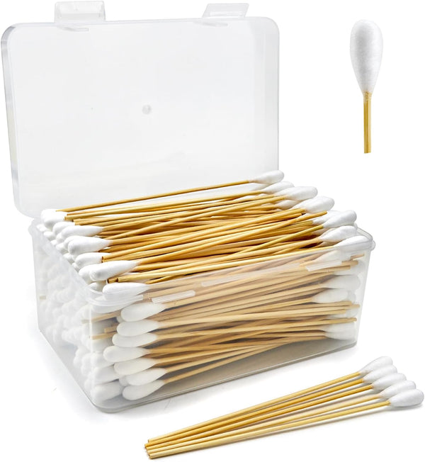 200 PCS Large Cotton Swabs in Storage Box, 6 inch Dog Ear Cleaning Swabs with Bamboo Handle for Pet Care
