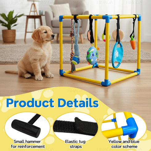 HiNADA 8 25 lbs) Puppy Play Gym with Hanging Toys, Small Dogs Indoor Jungle Gym with Squeaky Toys, PVC Frame