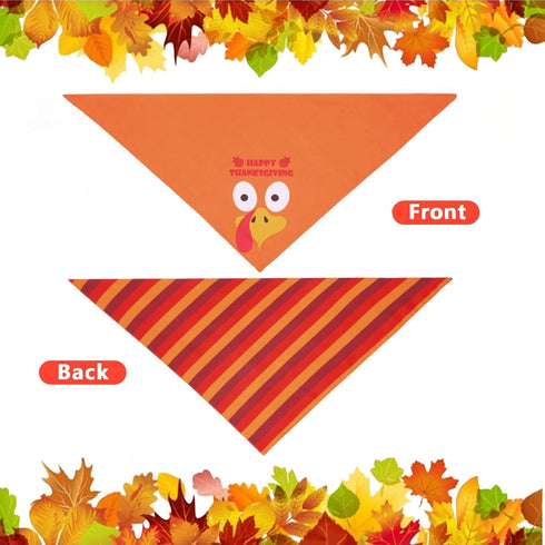 1PCS, Thanksgiving Dog Bandana Large Fall Autumn Triangle Reversible Holiday Scarf for Boy and Girl, Orange Bibs