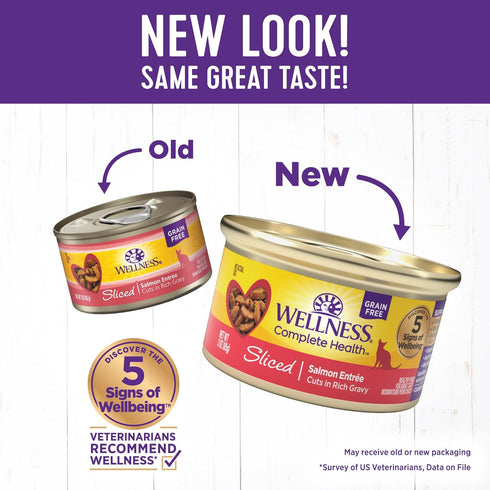 Wellness Complete Health Natural Grain Free Wet Canned Cat Food, Sliced Salmon Entree, 3 oz (Pack of 24)