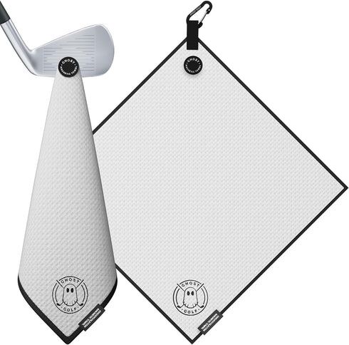 Ghost Golf Magnetic Towel (Greenside) - Premium Microfiber Towel with Magnet for Carts or Clubs - 18" x 18" (White)