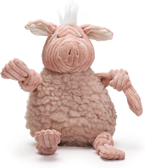 HuggleHounds Knottie Plush Dog Toy, Squeaky Stuffed Animal Toy for Small, Medium & Large Dogs - Penelope Pig, Large