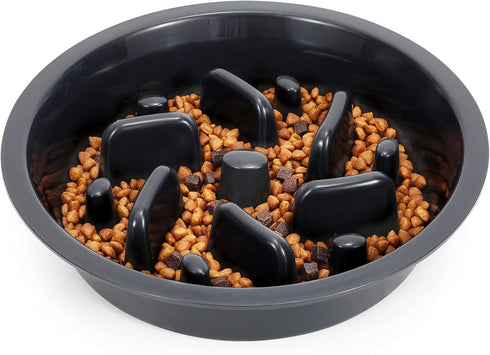 Dog Slow Feeder Bowl JASGOOD, Reduce Slip Puzzle Bowl for Raised Pet Feeders, Dark Gray, Fit Opening 7.5"-8"