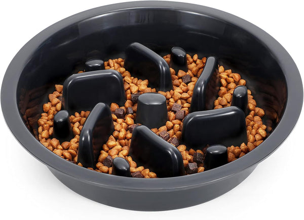 Dog Slow Feeder Bowl JASGOOD, Reduce Slip Puzzle Bowl for Raised Pet Feeders, Dark Gray, Fit Opening 7.5"-8"