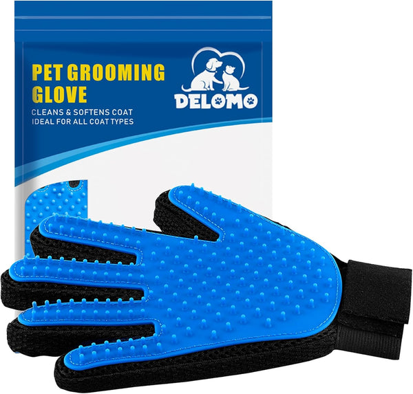 Pet Hair Remover Glove, Blue, Gentle Grooming Mitt for Dogs & Cats with Long & Short Fur