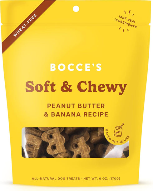 Bocce's Bakery Oven Baked PB & Banana Recipe Treats for Dogs, Wheat-Free, All-Natural Soft & Chewy Cookies, 6 oz
