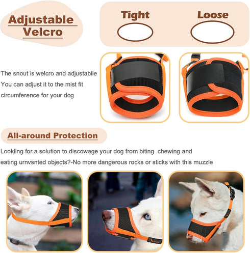 HEELE Dog Muzzle, Soft Nylon Anti Biting Muzzle, Adjustable Loop for Small Medium Large Dogs (Orange, M)
