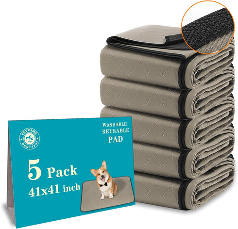 Washable Dog Pee Pads 41" x 41", 5 Pack, Reusable, Quick Dry, Large Anti-Slip Whelping Pad for Pet, Playpen,