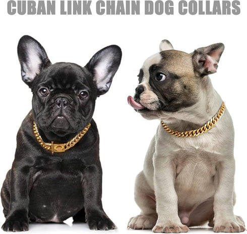 Gold Chain Dog Collar - 16MM 18K Gold Cuban Link with Secure Snap Buckle for Small Pitbull (16MM, 20")