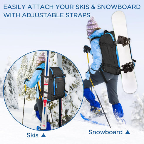 WOLT Ski Boot Backpack Bag - 50L Durable Travel Backpack for Ski Gear, Helmet, Goggles, Gloves, Snowboard