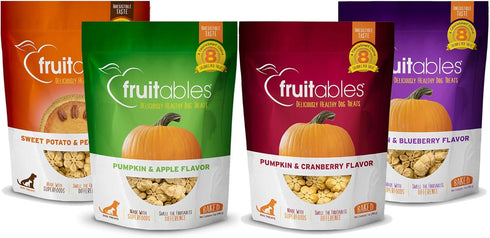 Fruitables Baked Crunchy Pumpkin Dog Treats - 7oz, Variety Pack of 4