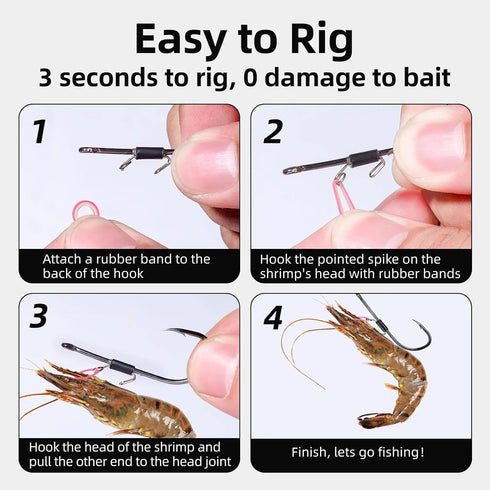 Genrico 10pcs Hook(Size4-0) Live Shrimp Hooks, Fishing Hooks, Live Shrimp Holder, High Strength Corrosion Resistant