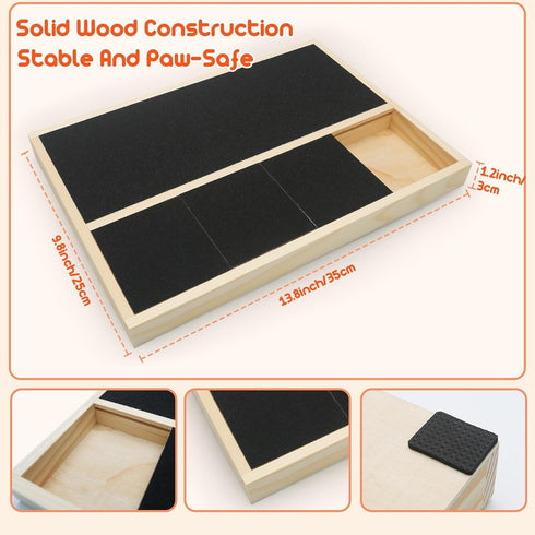 Set, Dog Nail Scratch Pad with Treat Box + Finger Dog Toothbrush & Sandpaper Solid Wood Nail Filing Board for Dogs That