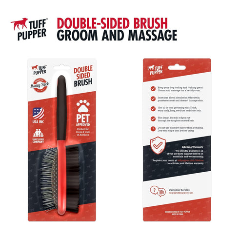 Tuff Pupper Double Sided Dog Brush - Two Sided Pin & Bristle Pet Brush for Detangling & Dematting