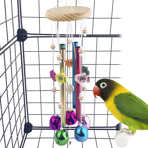 FlidRunest Bird Chewing Toys with Colorful Bells, Conure Wind Chimes Chew Toy with Colorful Stick, Bird Parrot Cage