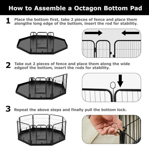 24 Inch 8 PJYuCien Dog Playpen Bottom Pad, Fits Width Panels Regular Octagon Metal Exercise Pet Playpen, Black