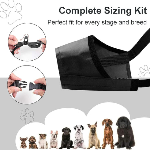 Dog Muzzles Suit - 7 PCS Adjustable Breathable Safety Muzzles for Small Medium Large Dogs, Black