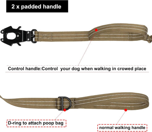 ICEFANG Tactical Dog Leash - K9 Training Bungee Lead with 2 Control Handles for Medium Large Dogs (4ft, Reflective