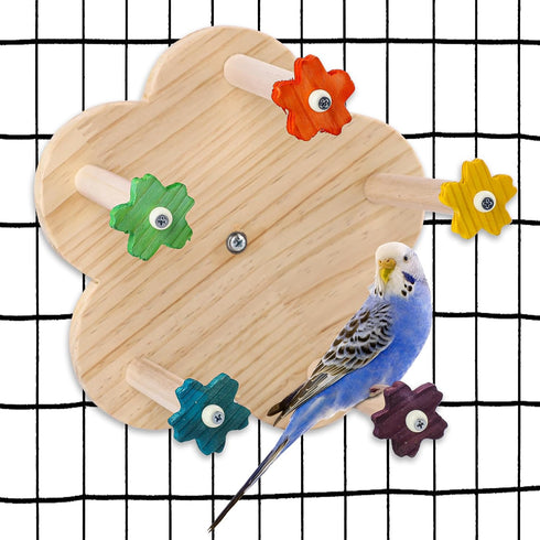 PEUTIER Wood Bird Rotating Perch Toy, Parrot Spinning Toy with Bearing Bird Ferris