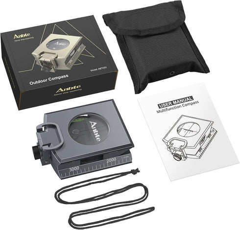 IP65 Anbte Compass Hiking Survival, Waterproof Metal Compass with Sighting Clinometer and Carry Bag, Multifunctional