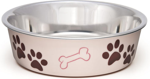 Loving Pets - Bella Bowls Dog Food Water Bowl, No Tip Stainless Steel Pet Bowl, No Skid Spill Proof, Large, Paparazzi