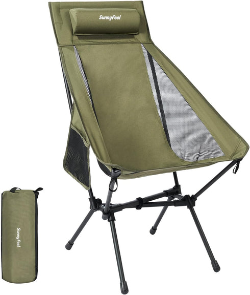 SUNNYFEEL High Back Camping Chair with Pillow, Heavy Duty Portable Folding Chair
