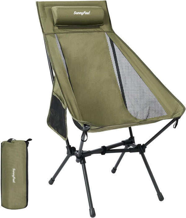 SUNNYFEEL High Back Camping Chair with Pillow, Heavy Duty Portable Folding Chair