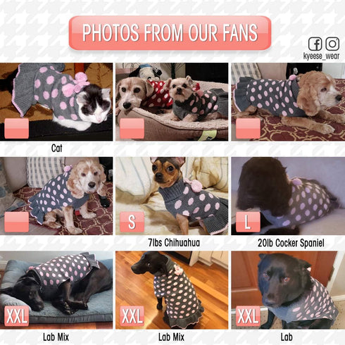 KYEESE Turtleneck Dog Sweater Dress for Small Dogs, Polka Dot Knit Pullover with Leash Hole, Warm Pet Sweater