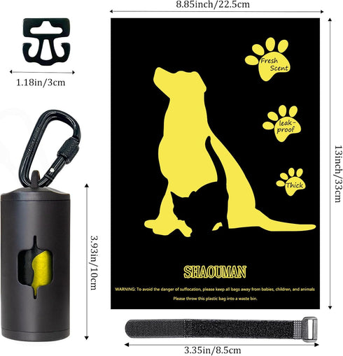 Aluminum|135 Bags+3 Metal Dog Poop Bag Holder w/Leash Clip|Durable Scratch-Resistant AccessoriesBlack