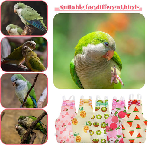 HJZHII 5 Pcs Bird Diaper, Parrot Nappy with Waterproof Inner Cute Parrot Pants Reusable Cockatiel Clothes Flight Suit