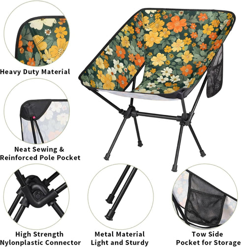 Backpacking Flowers Green Portable Camping Chair, Folding Chairs for Outside, Lightweight Chair, Outdoor Collapsible