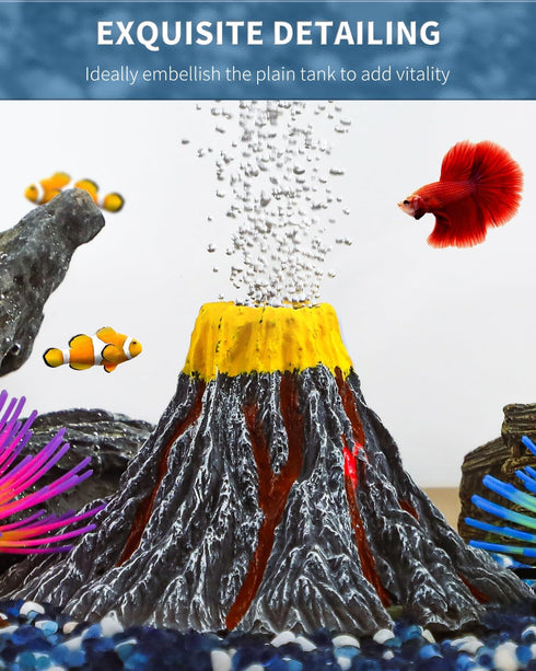 Uniclife Aquarium Volcano Ornament Kit with Air Stone Bubbler for Fish Tank Decorations