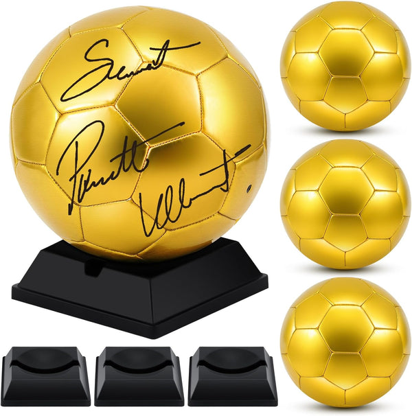 Hiboom 4 Pcs Gold Autograph Soccer Ball with Display Stand, Air Pump for Trophies, Awards