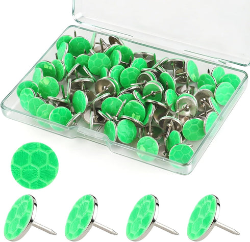 Sopoloray 100 Pcs Reflective Trail Marking Tacks,Sturdy Metal Push Pins with Glow Reflective