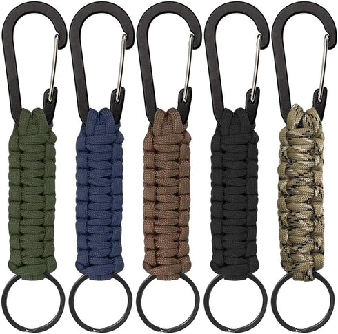 SENHAI 5 Pcs Paracord Keychains with Carabiner, Braided Lanyard Hook Clip for Outdoor Camping & Hiking