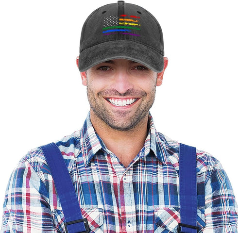 LGBT Pride Baseball Hat, Rainbow Denim Adjustable Vintage Cap, Love is Love for Men and Women