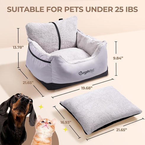 25 lbs, BurgeonNest Dog Car Seat for Small Dogs, Detachable and Washable Cat Carseats Under Soft Pet Booster Seats