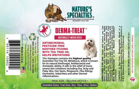 Nature's Specialties Derma-Treat Ultra Concentrated Anti-Microbial Medicated Dog Shampoo for Pets, Makes up to 96 oz, Natural Choice for Professional Groomers, Made in USA, 16oz