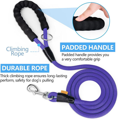 Dog Leash - Braided Rope Traction Lead for Medium/Large Dogs (1/2" - 6FT, Purple)