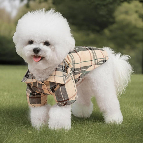 PUPTECK Cute Plaid Dog Shirt, Soft Puppy Cat Polo T-Shirt for Small Medium Dogs, Boy Girl Outfit, Costume M