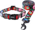 Ihoming Dog Collar and Leash Set for Daily Outdoor Walking, Black Colorful Flowers Design for Small Boys Girls Dogs