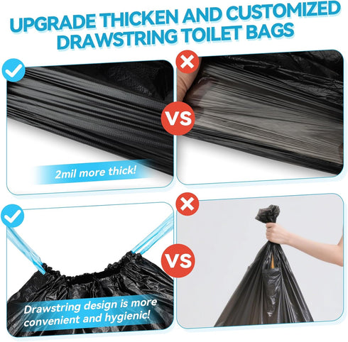 Thallike Set, 8 Portable Toilet bags Poo Gel Gallon Drawstring Camping Toilet Bags with Portable Toilet Absorbent Gel