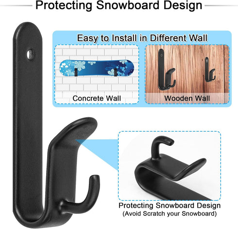 Upgrade Snowboard Wall Mount Clips, Horizontal Skateboard Rack, Storage Display Stand for Room, Garage